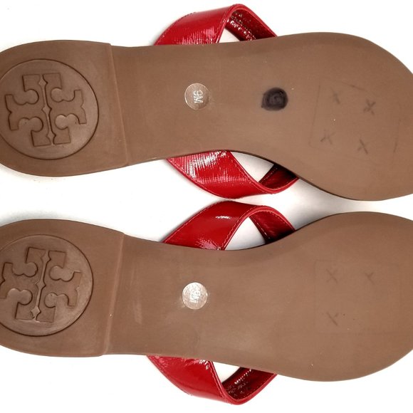 Tory Burch Red Patent Thora Thong Flats Sadals - Picture 7 of 7